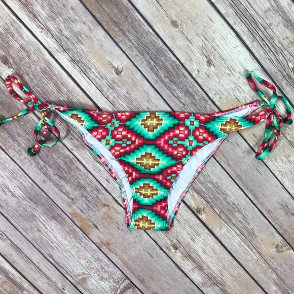 Aztek Print Patterned String Bikini Bottom - Picture 4 of 8